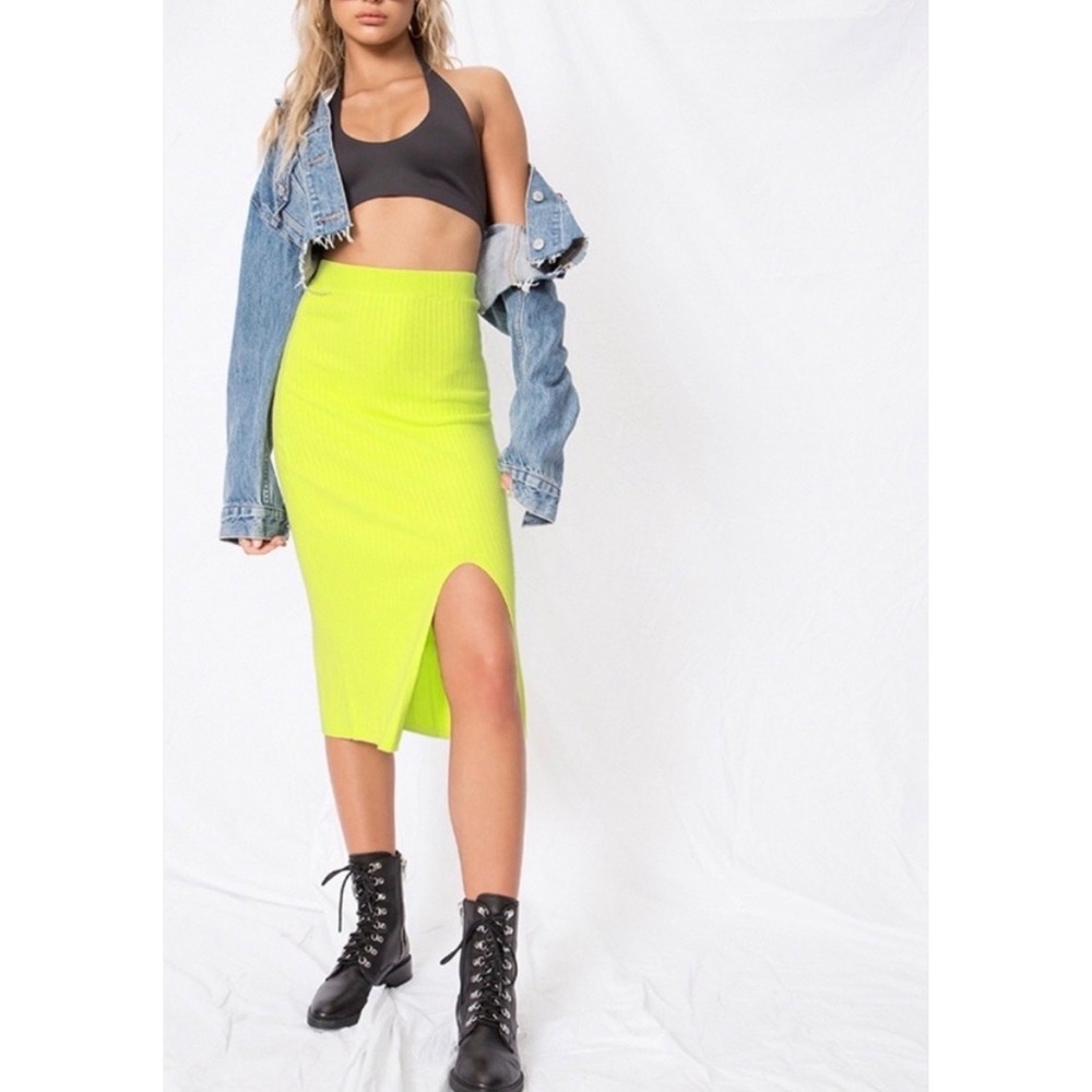 Free People Skyline Midi Skirt in Lime Size XS Casual Knit Beach Statement Neon
